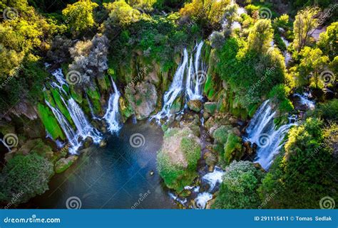 Aerial View Of Kravica Waterfalls Vodopad Kravica Bosnia And