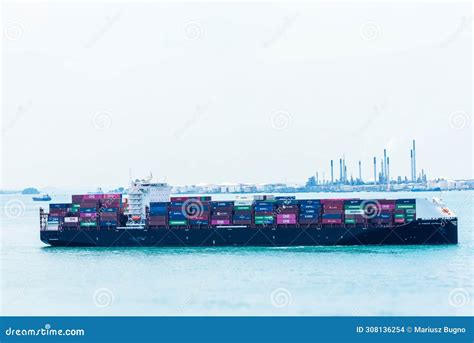 Singapore Large Container Ship Mette Maersk Arriving To The