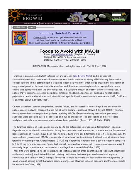 Erowid MAOI Vault - Foods To Avoid | PDF | Foods | Food And Drink