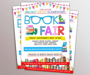 Printable Book Fair Flyer Template, Editable Book Theme School Flyers