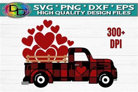 Valentines Buffalo Plaid Truck Hearts Graphic By Dynamic Dimensions