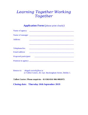 Learning Together Working Together Application Doc Template PdfFiller