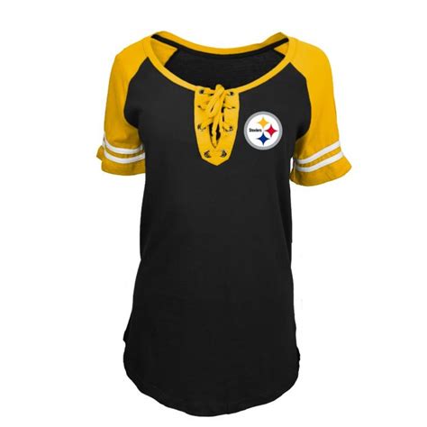 Pittsburgh Steelers Women S Plus Lace Up Raglan Short Sleeve T Shirt