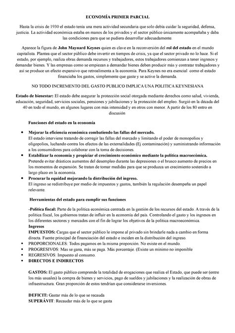 Economía Primer Parcial ECONOMÍA PRIMER PARCIAL Hasta la crisis de