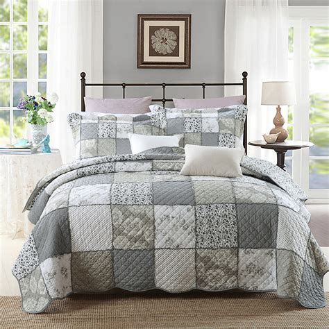 3 Piece Quilt Set Pure Cotton Patchwork Bedspread Set Finely Stitched