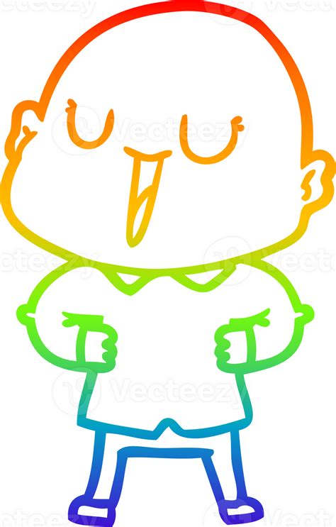 Rainbow Gradient Line Drawing Of A Happy Cartoon Bald Man 44955594 Png