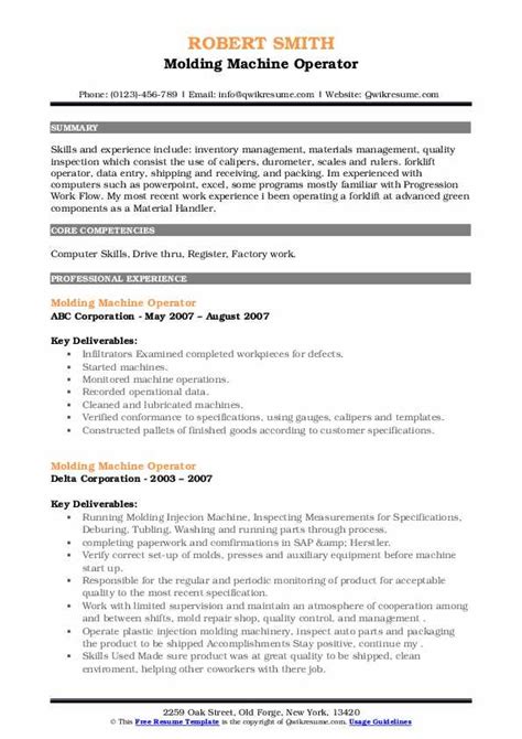 Molding Machine Operator Resume Samples Qwikresume