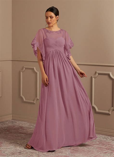 Vintage Mauve Azazie Fauna A Line Sequins Chiffon Floor Length Dress