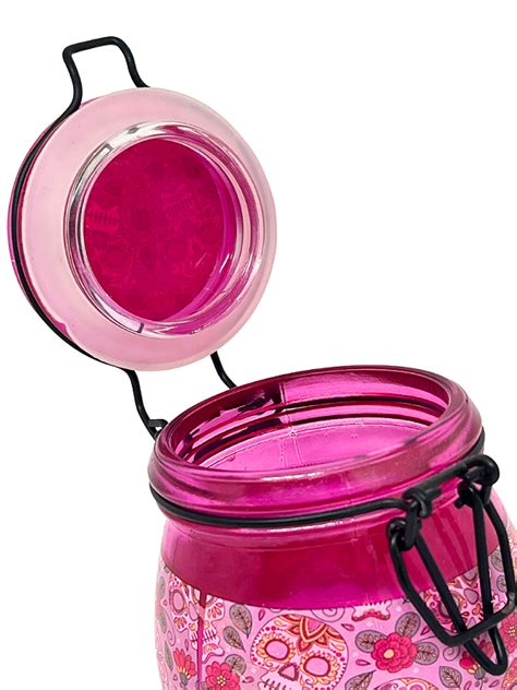 Pote Hermético de Vidro Rosa Caveira Mexicana Tabacaria Premium