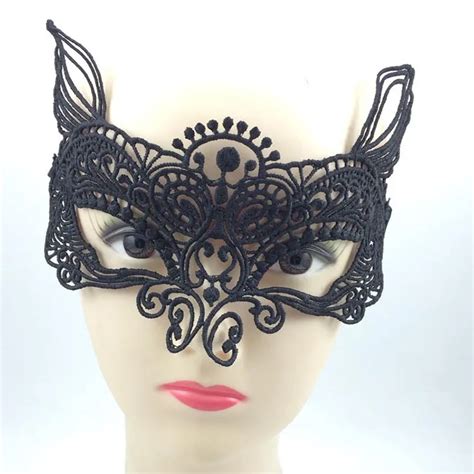 5pcs Black Sexy Lace Mask Cutout Eye Mask For Halloween Masquerade