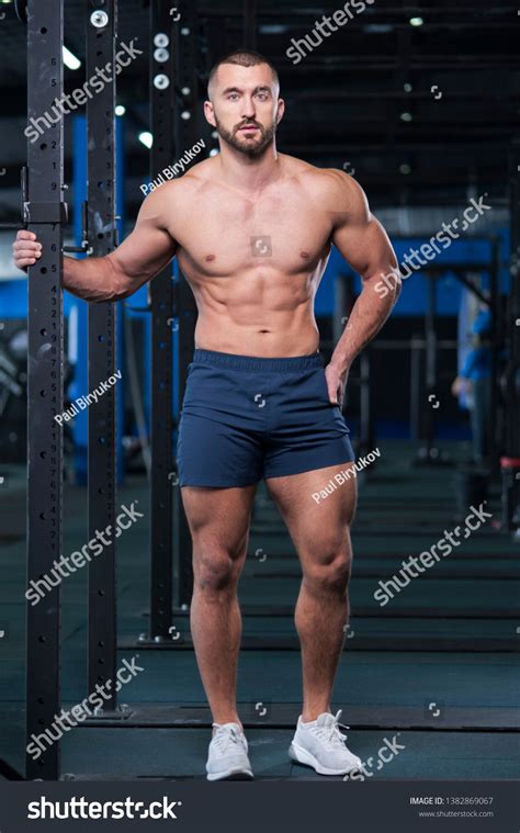 Muscular Handsome Man Posing Gym Athletic Stock Photo