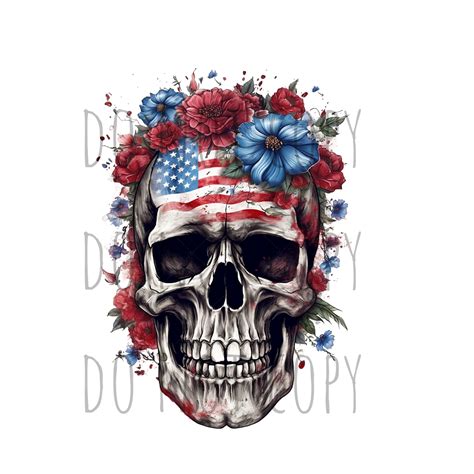 Rwb Floral Skull Dtf Transfer R137 Dbk Custom Creations