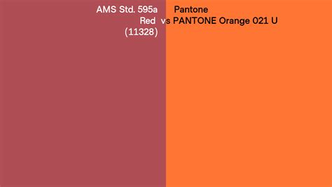 AMS Std 595a Red 11328 Vs Pantone Orange 021 U Side By Side Comparison