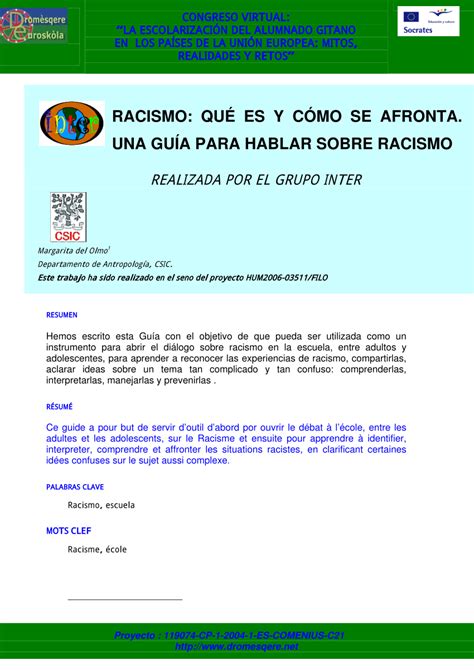 Pdf Racismo Qu Es Y C Mo Se Afronta Una Gu A Para Hablar Sobre