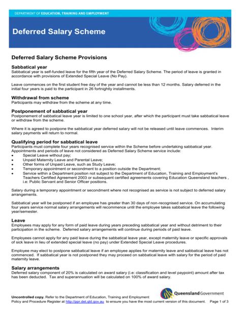 Deferred Salary Scheme Provisions