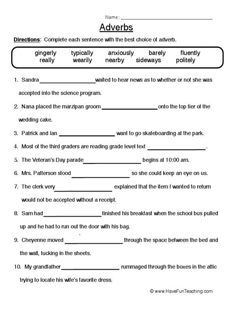 Adverb Worksheet 1