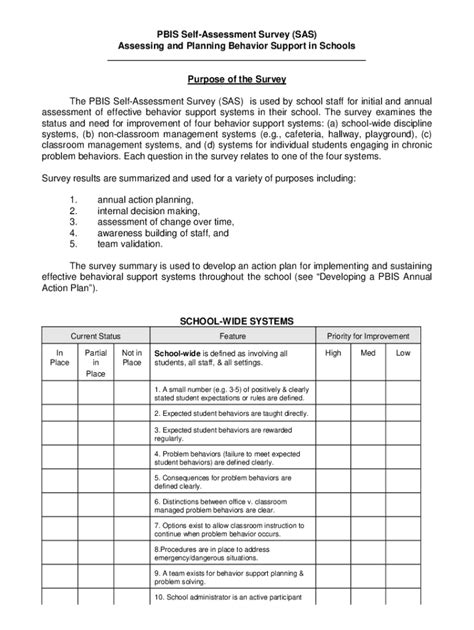 Fillable Online Iod Unh Pbis Self Assessment Survey Doc Template Fax