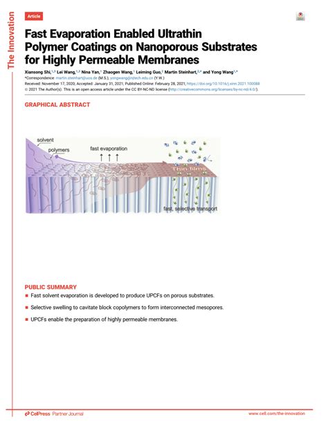 Pdf Fast Evaporation Enabled Ultrathin Polymer Coatings On Nanoporous