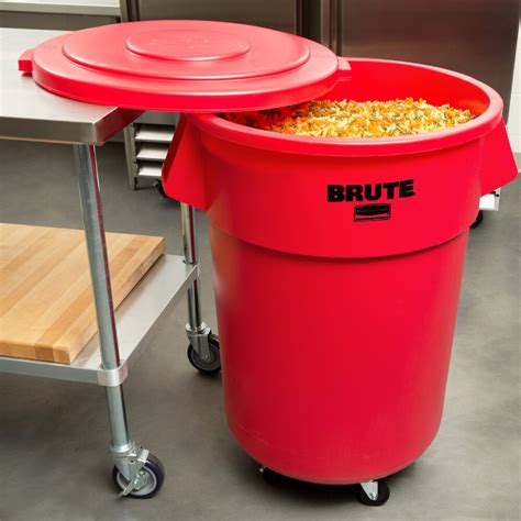 Rubbermaid Brute 55 Gallon Red Trash Can With Lid And Dolly