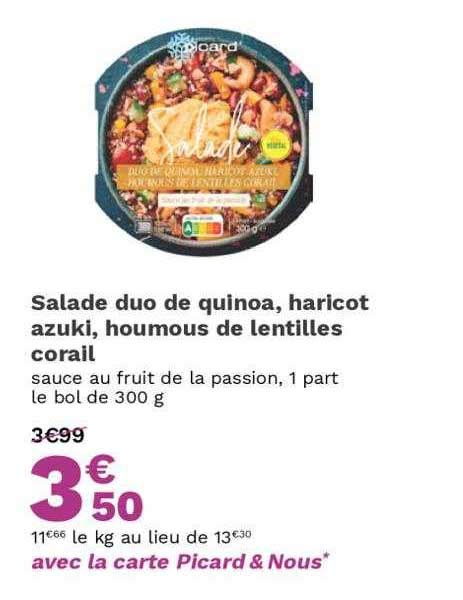 Promo Salade Duo De Quinoa Haricot Azuki Houmous De Lentilles Corail