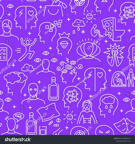 Mental Illness Seamless Pattern In Line Style Royalty Free Stock