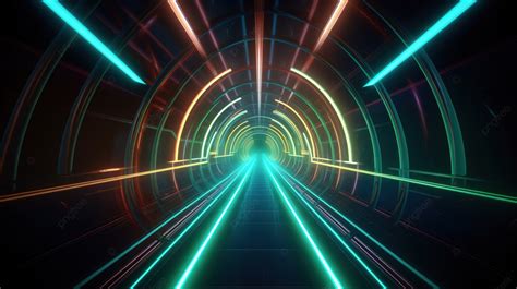 Fundo Túnel Futurista Com Luzes De Neon E Luzes De Neon Fundo Ilusão De ótica De Ilustração 3d