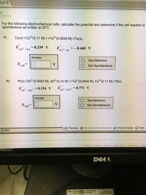 Solved For The Following Electrochemical Cells Calculate Chegg