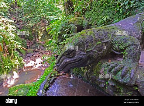 Stone Komodo Dragons At The Holy Spring Temple Ubud Monkey Forest