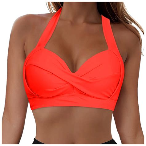 GEWSEY Women Halter Bikini Top Push Up Swimsuit Top Retro Swim Top Twist Front Bathing Suit Top