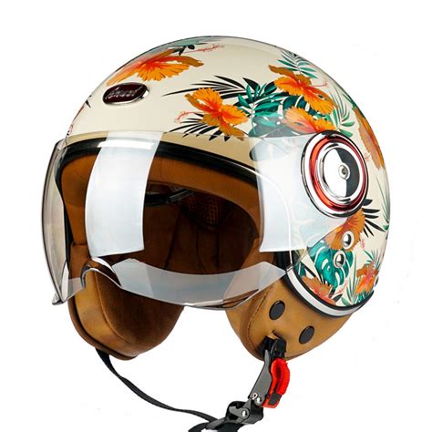 Buy Matte Black Flower Open Face Vespa Helmet Men Women