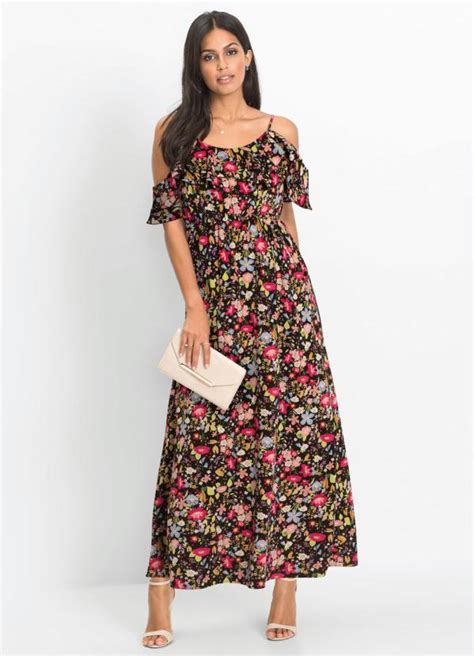 Vestido De Alcinhas Longo Estampado Floral Preto Bonprix