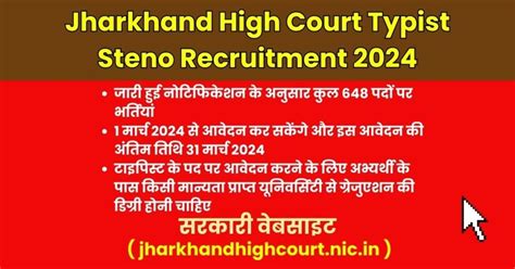 Jharkhand High Court Typist Steno Recruitment