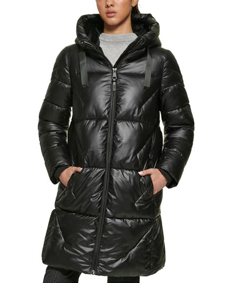 Dkny Shine Hooded Puffer Coat In Black Lyst