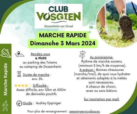 Affiche Marche Rapide Du Dimanche 3 Mars 2024 Club Vosgien De