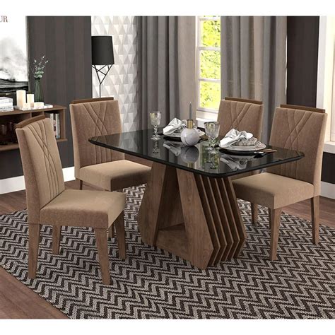 Conjunto De Mesa Com 4 Cadeiras Para Sala De Jantar 130x80 Agatanicole