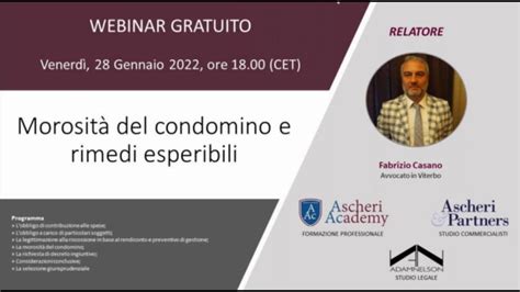 Webinar Morosità del condominio e rimedi esperibili YouTube