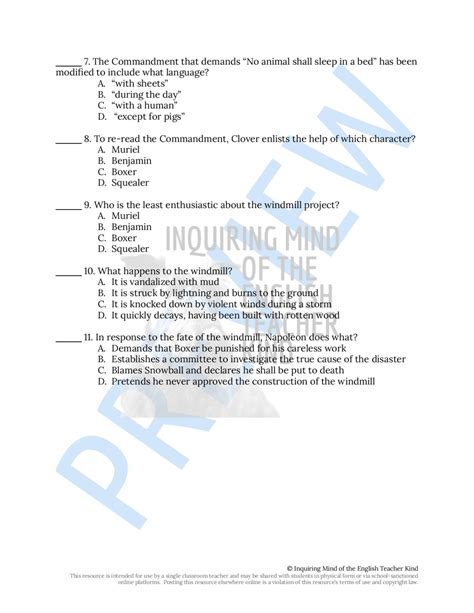 Animal Farm Chapter 6 Quiz And Answer Key Made By Teachers