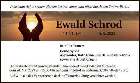 Traueranzeigen von Ewald Schrod | trauer.op-online.de