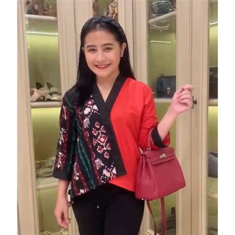 MERAH PUTIH HITAM Batik Tops Blouse Combination Of Prilly Songket Red