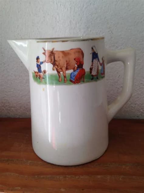 Ancien Pot Lait Pichet Type Digoin Sarreguemines D Cor La Vache