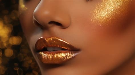 Premium Ai Image A Woman With Gold Makeup And A Gold Glitter Lip