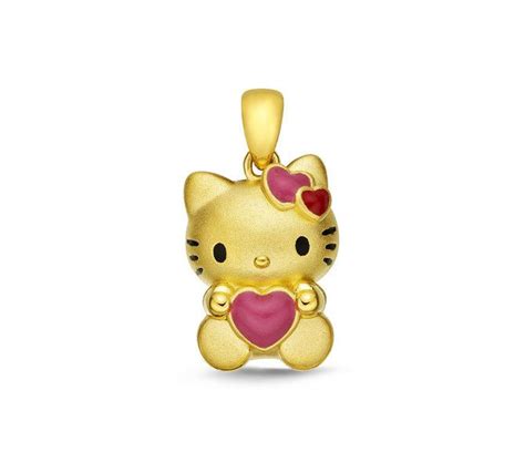 Hello Kitty 24k Gold Pendant Big Heart Hello Kitty Jewelry Hello