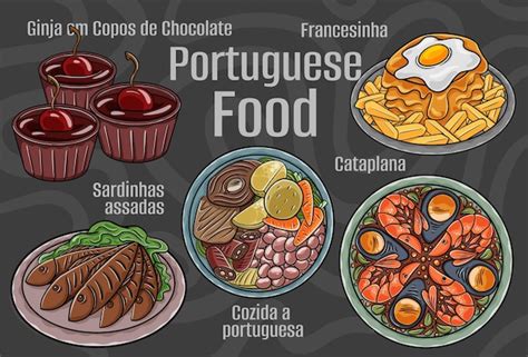 Premium Vector Portuguese Food A Set Of Classic Dishes Cartoon Hand