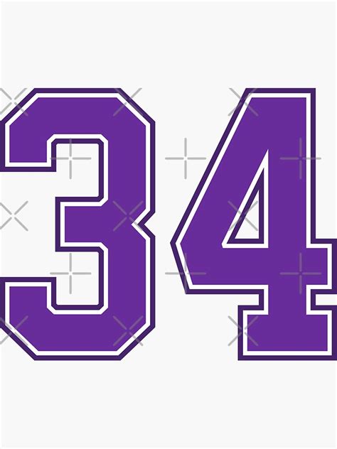 Purple Number 34 Lucky Sports Jersey Thirty Four Sticker For Sale By