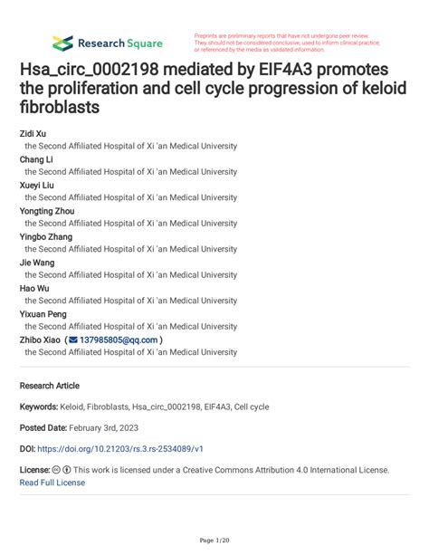 Pdf Hsa Circ 0002198 Mediated By Eif4a3 Promotes The Proliferation