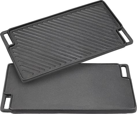 Warmiehomy Cast Iron Griddle Pan46x25cm Non Stick Double Sided Pre Seasoned Bbq Grill Pan Grill