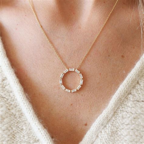 Diamond Baguette Circle Necklace Eriness Jewelry