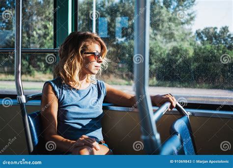 Young Woman Riding A Public Bus Stock Image Image Of Riding Adult