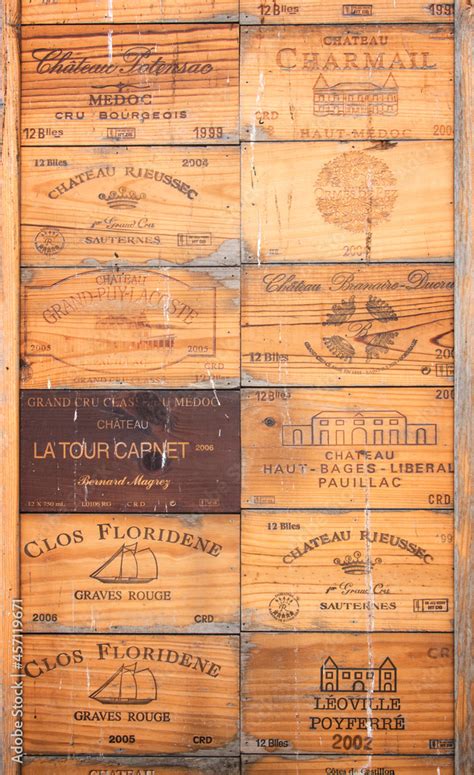 Collection Of Rustic Old Bordeaux Wine Wood Boxes From Famous Castles