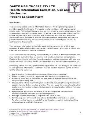 Health Ination Collection Use And Disclosure Patient Consent Doc